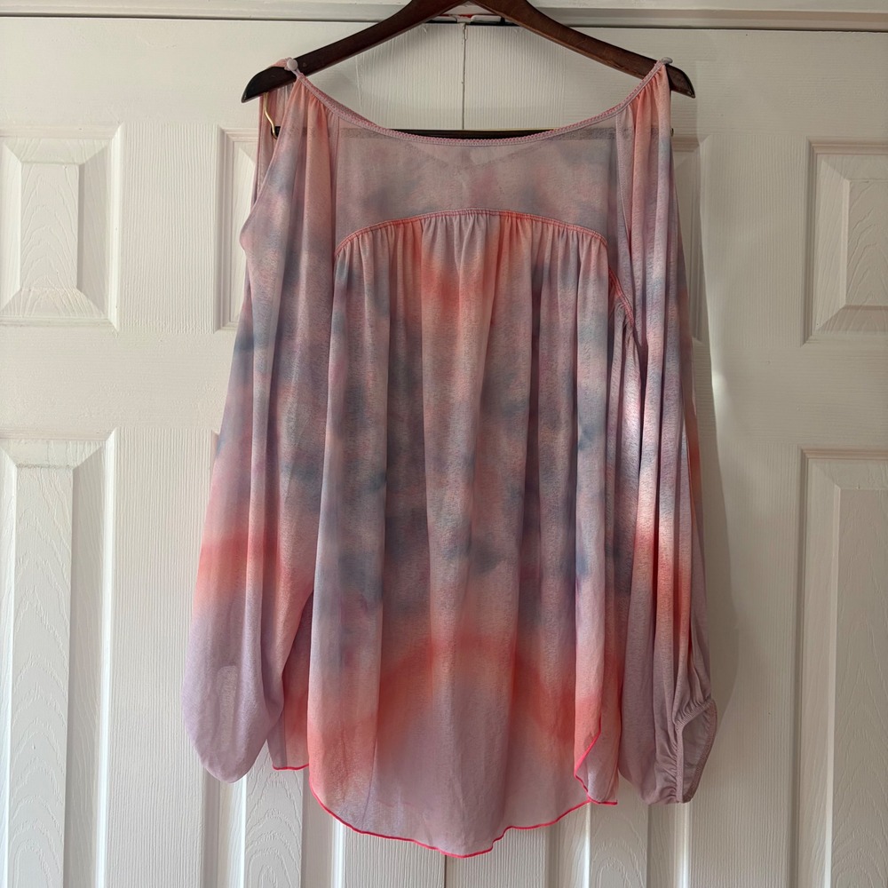 Free People Tie Dye Cold Shoulder Blouse Pink Purple Womens XS